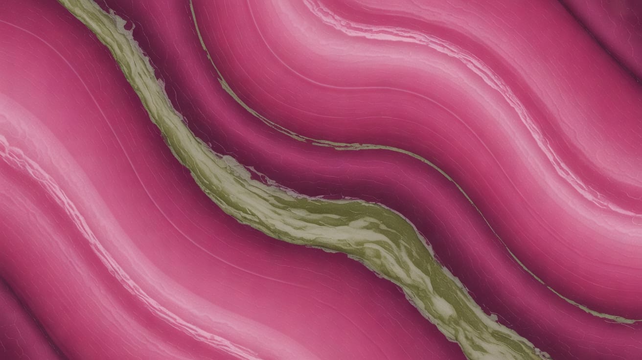 Abstract macro texture of smooth polished rose-pink stone with faint olive-green veins, soft diffused light, no objects.